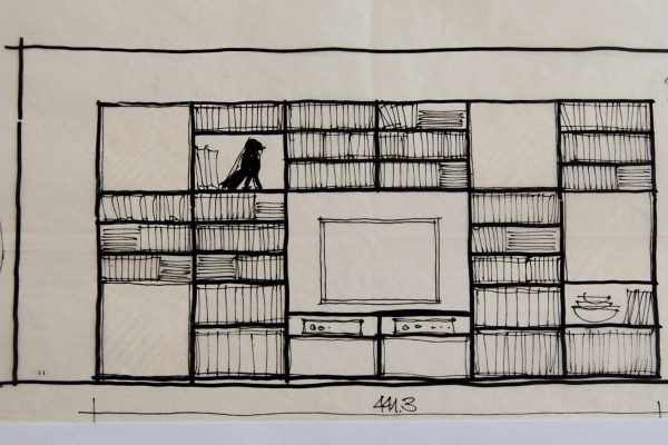 Bücherwand Skizze