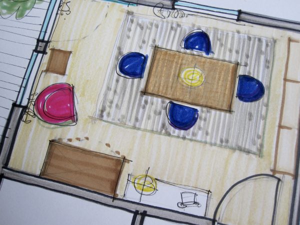 ott / Skizze mit blauen Stühlen